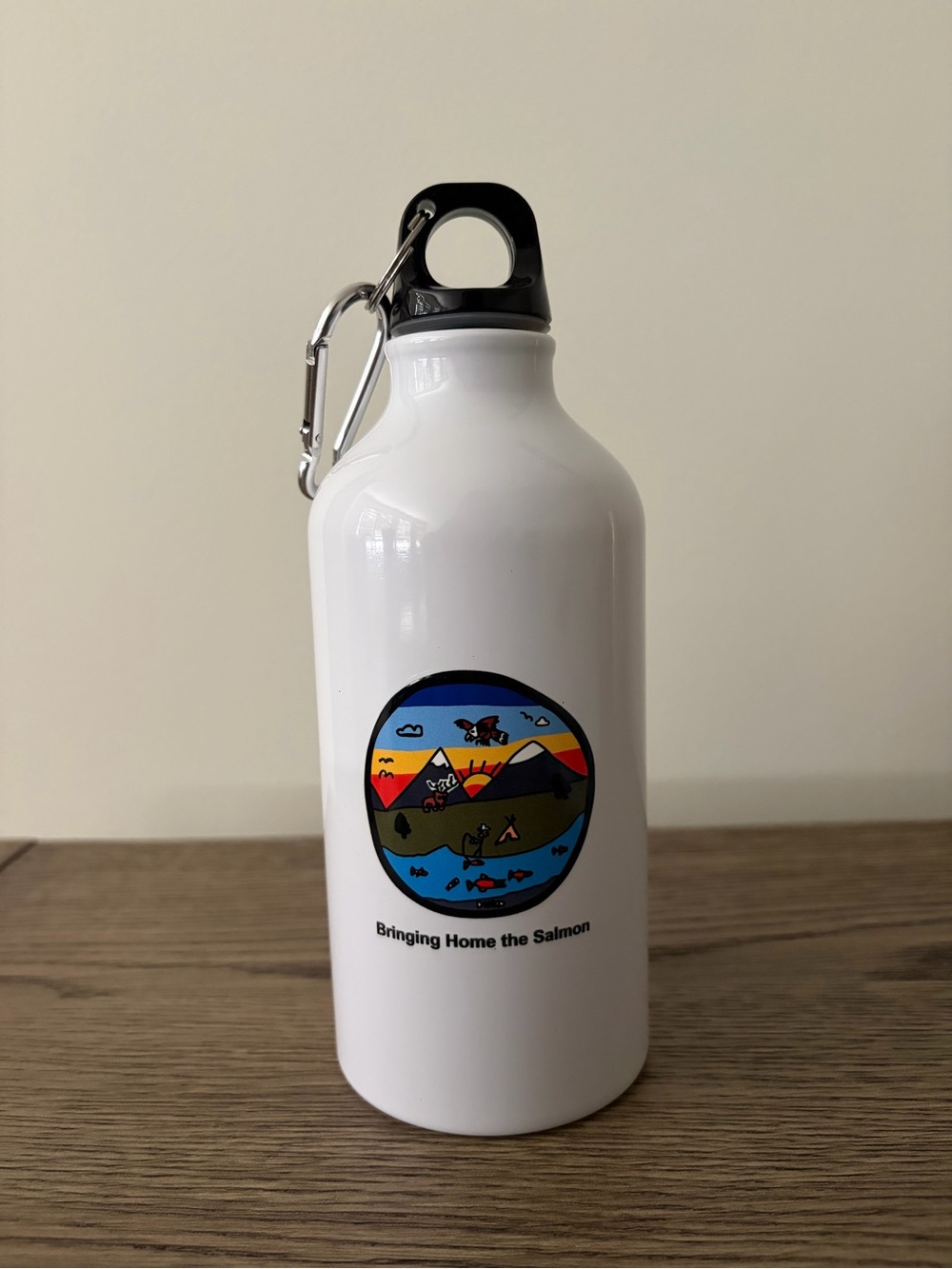 White 'Bringing Home the Salmon' Stainless Water Bottle - Canada